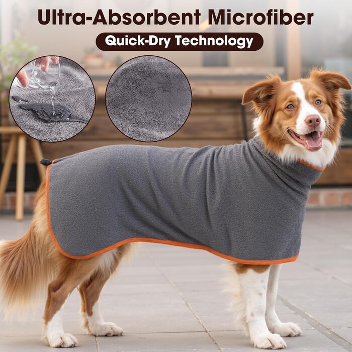 Рушник для собак та котів з мікрофібри, сірий, середній/великий розмір, швидко сохне, супер вбираючий