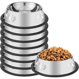 Набір з 8 мисок для собак з нержавіючої сталі, годівниця для домашніх тварин з гумовою основою, миска для корму та води для собак, котів та інших тварин