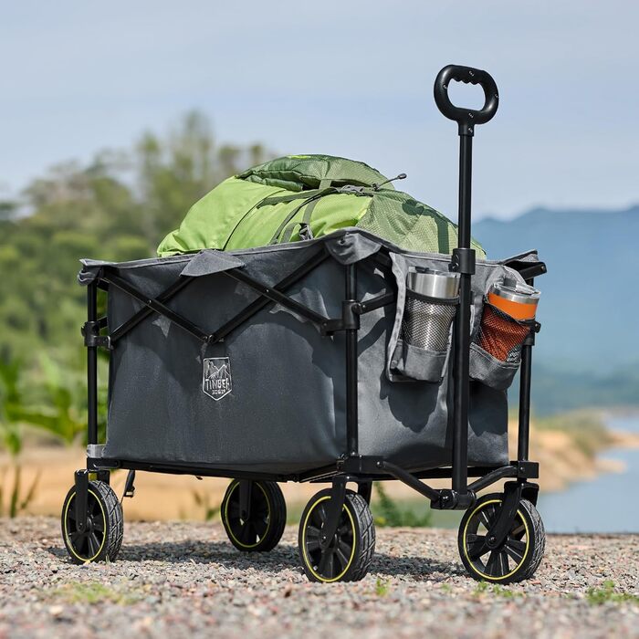 Болерваген Timber Ridge 200L складний з підстаканником, для саду, кемпінгу, покупок. Витримує 100 кг (сірий)