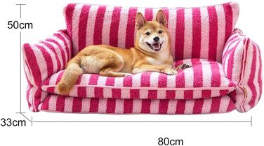 Крісло-лежанка для собак, м'яке, миється, рожево-смугасте, 80x50x33 см