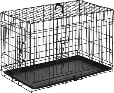 Клітка для собак PawHut, металева, транспортна, з 2 дверима, чорна, 76x53x57 см