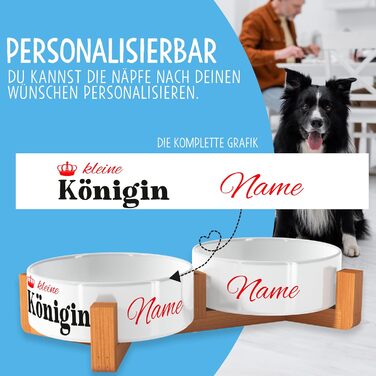 Персоналізована миска для собак OWLBOOK з ім'ям - подвійна керамічна миска з бамбуковим каркасом, 300 мл