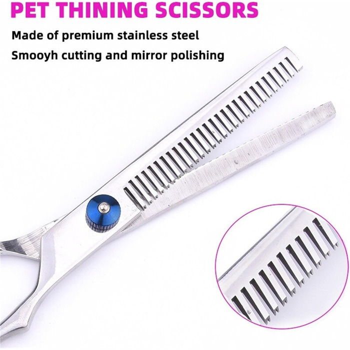 Набір професійних ножиць для собак, 4 в 1, з нержавіючої сталі, з гребінцем для грумінгу, для собак та котів (синій)