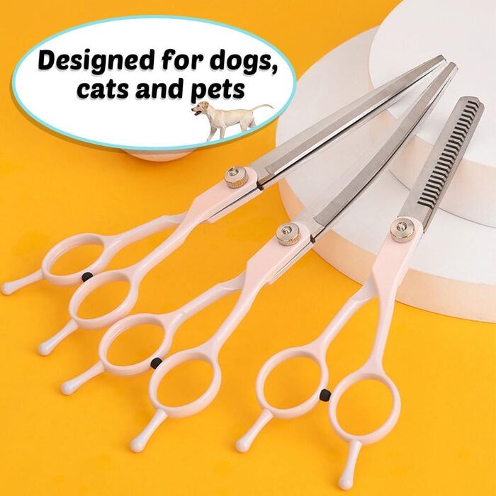 Набір професійних ножиць для грумінгу собак та котів 5-в-1, нержавіюча сталь, з гребінцем для догляду за шерстю (Рожевий)