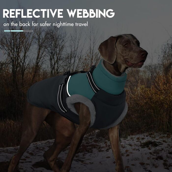 Водонепроникна та вітронепроникна куртка для собак великих порід з інтегрованим шлейкою та флісовою підкладкою, ідеальна для снігу та зими (XXXX-Large, Зелений)