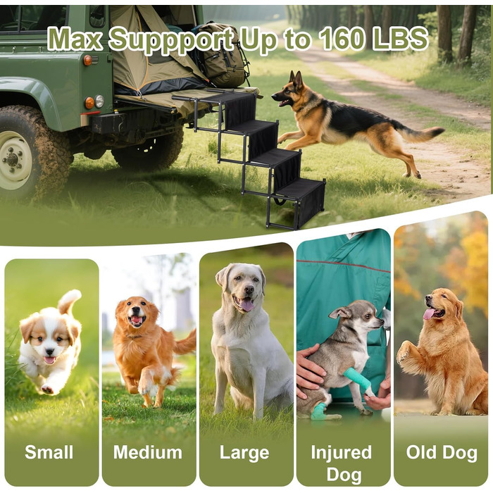 Східці для собак PiuPet - складані, для великих та маленьких собак, водонепроникні, з ПВХ, для безпечного та комфортного підйому в авто