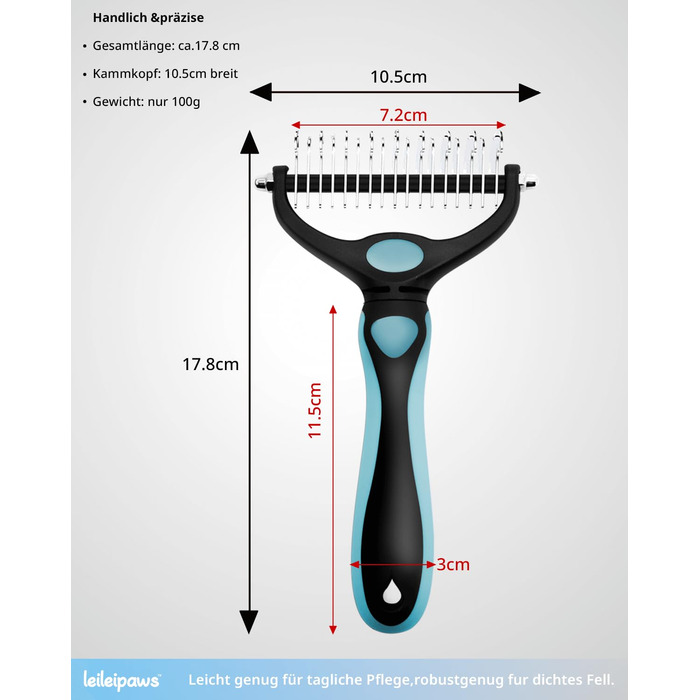 Гребінець для собак та котів проти вичісування – ергономічна ручка, міцний, 17/9 зубців, видаляє ковтуни та підшерстя, дешадінг-щітка для довгошерстих та короткошерстих порід (Синьо-чорний)