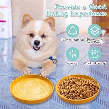 Миски для котів Apatal: силіконові, неслизькі, жовті, 2 шт. (діаметр 18 см)