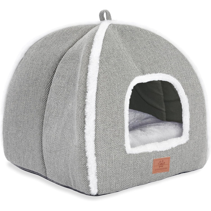 Квіткове ліжко для котів, складана хатинка, будиночок для котів з пральним подушками, ліжко для кошенят, маленьких домашніх тварин, котяче намету, м'яке та тепле котяче ліжко для дому, Сірий M(38 x 15 x 15 см)