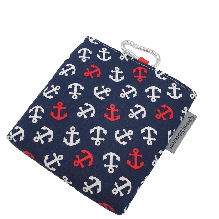 Сумка для ласощів для собак з магнітом та карабіном з тканини - червоно-білі анкери