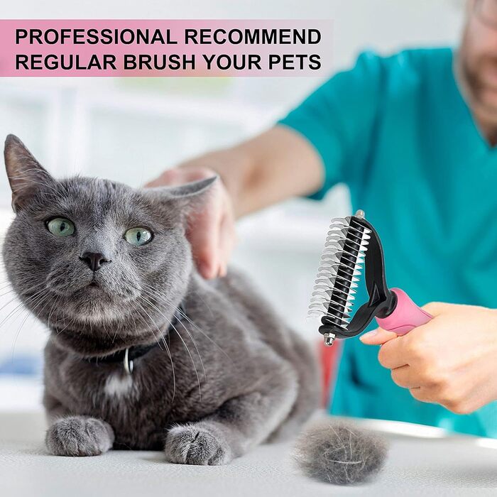 Щітка для собак для видалення підшерстя, 2 бокові щітки для грумінгу, професійний інструмент для догляду за шерстю, рожевий колір