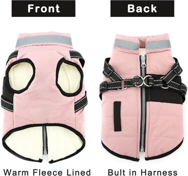 Зунеа Тепла куртка для собак маленьких порід, для цуценят з повідком, світловідбиваюча, регульована, на блискавці, рожева, XS/S