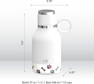 Ізотермічна пляшка для води для собак, біла, 0,975 л