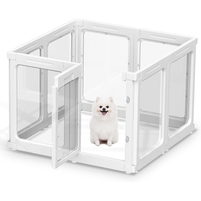 Акриловий вольєр для цуценят, 60 см, прозорий захист для собак, портативний міцний вольєр для собак маленьких та середніх порід, для використання в приміщенні та на вулиці, панелі білого кольору (8 шт.)