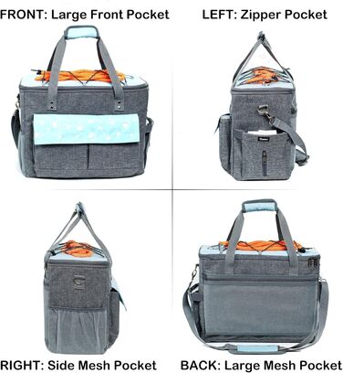 CLAWIST Сумка для собак, переноска для подорожей, XL, сіра/блакитна. З контейнерами для корму та складеними мисками