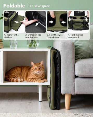 Транспортна переноска для котів Pecute - переноска-торба для 2 котів, стабільна, складана, для подорожей (темно-зелена)