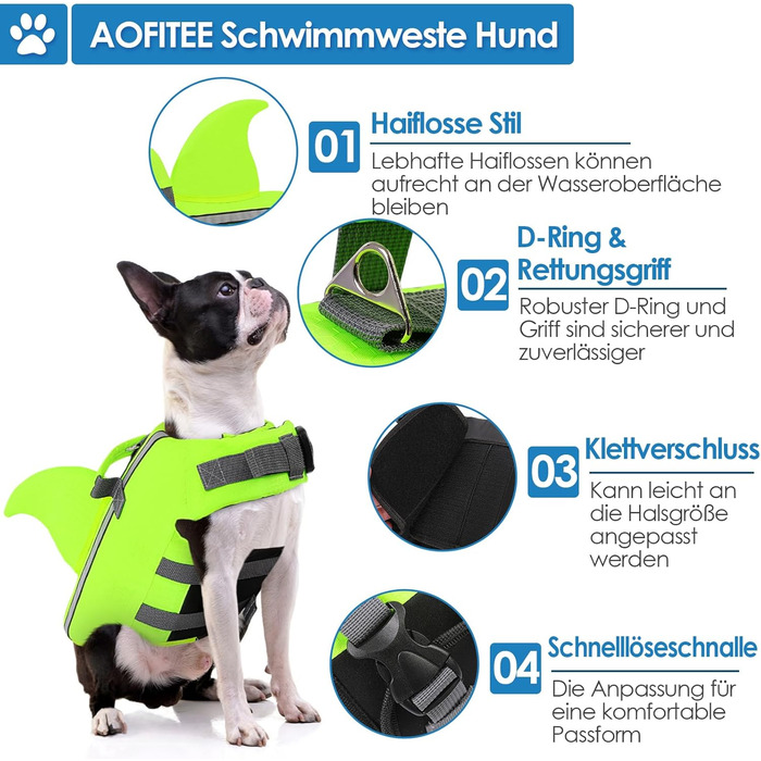 Світлодіодна рятувальна жилетка для собак AOFITEE Hai, XS-M, зелена