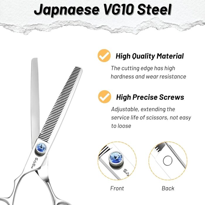Професійна шерсть для собак 7 дюймів, японська сталь VG10, 50 зубців, безпечна, безшумна, тупа насадка, 30% розрідження, для собак та котів