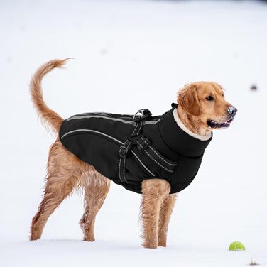 Теплий зимовий одяг для собак: куртка з блискавкою, вітрозахисна, з відбиваючими смугами та нагрудником для маленьких, середніх та великих собак (S, чорний)