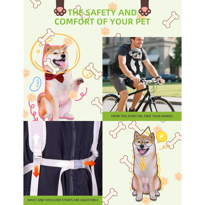 Рюкзак для тварин: переноска для собак та котів, регульована, чорний, L