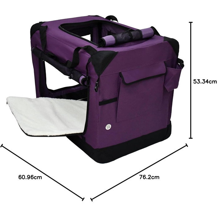 EliteField Транспортна переноска для собак, сумка-переноска, переноска з 4 дверима, складна, м'яка, з фіранками, сумка-переноска та лежанка з флісу, для дому та вулиці, 76,2 x 53,3 x 61 см, фіолетовий + 4 фіранки 30.0' x 21.0' x 24.0'
