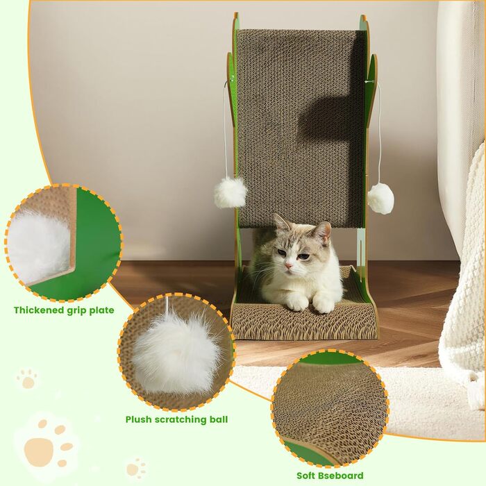 Двостороння кігтеточка для котів YEMOO з картону, T-подібна, з сизалевими кулями та іграшками, для захисту стін та диванів