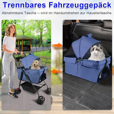 Візок для тварин та дітей Homewell 2в1, розкладний, з кошиком для зберігання та тримачем для напоїв, для собак та котів, блакитний