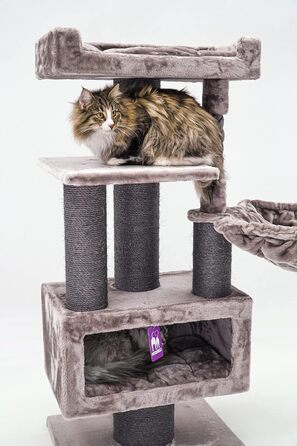 Дряпка для котів Petrebels Parklane 131 см, преміум-якість, XL гамак, спальне місце, товсті стовпи, бежево-кремова