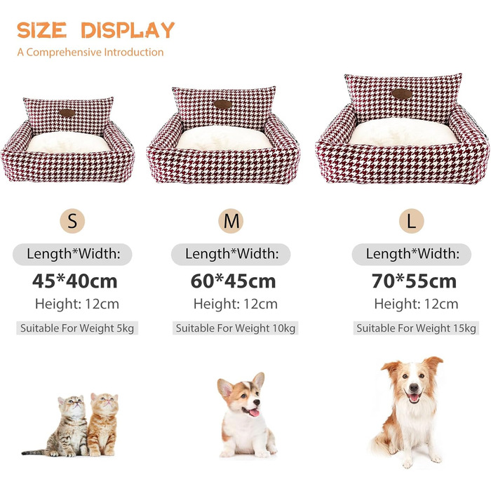 Ортопедичне ліжко для собак PETCUTE, кошик для собак, миється, нековзне, супер м'яке ліжко для домашніх тварин з знімним подушкою, кошик для собак та великих котів та собак, Коричневий (S, Бордовий)