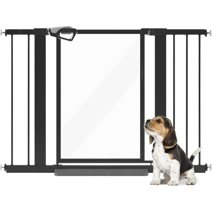Ворота для собак Unipaws: прозорі, без свердління, 74-109 см, для дверних прорізів та сходів, білий (чорний)