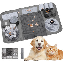 Килимок для собак, 66x42 см [10 VERSTECKE] Інтерактивна іграшка-головоломка, міцний килимок для носа, миється, тренувальний килимок, іграшка для собак будь-якого розміру (сірий)