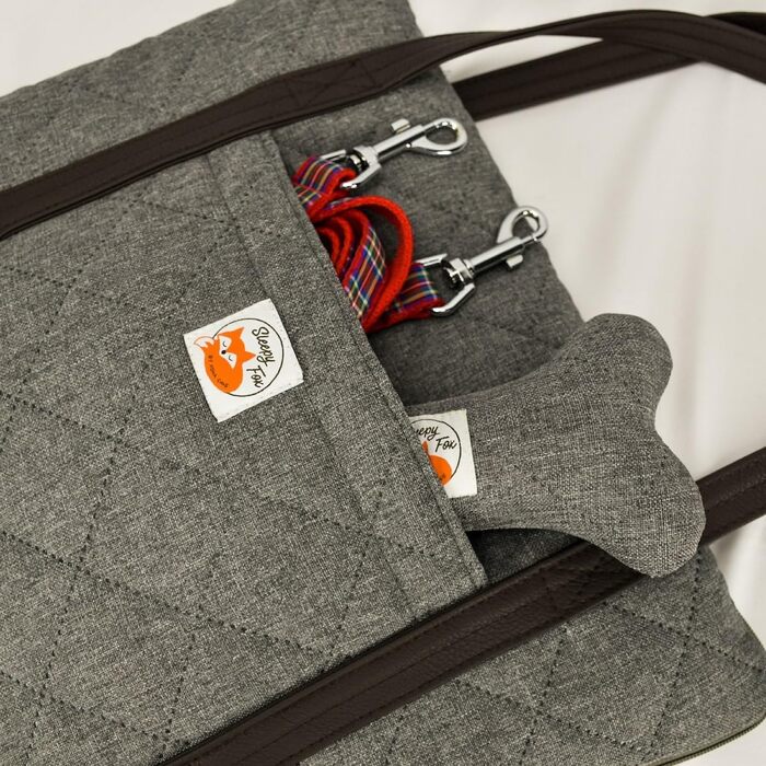 Sleepy Fox® Преміум-ліжко для собак у подорожах - портативний, складаний килимок для годування собак у ресторанах з зручними плечовими ременями - красивий та практичний (M/L, Сірий)