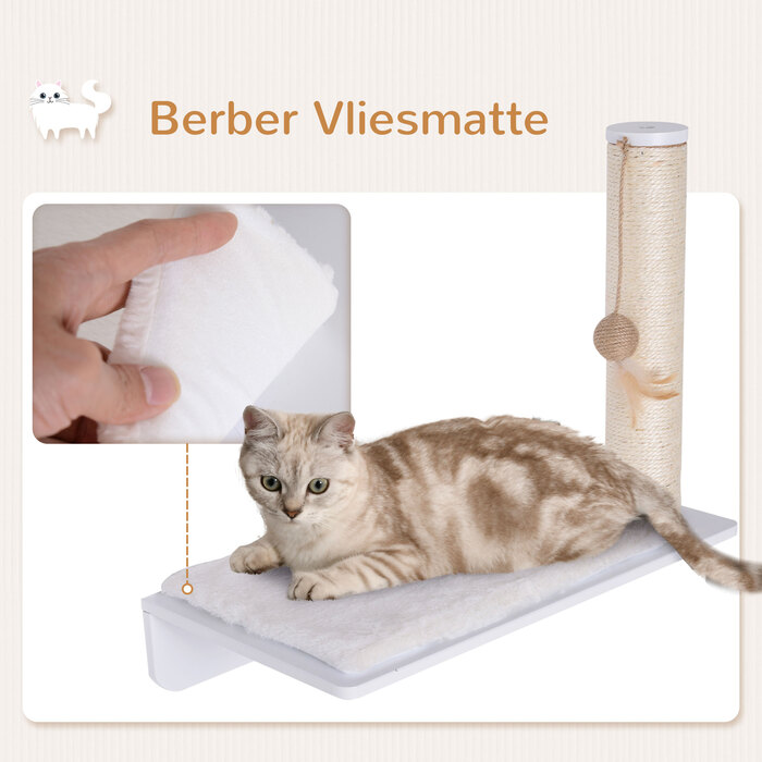 PawHut Cat Lounger Cat Tree з плюшевою подушечкою Play Ball 53 см Розважальна полиця для кішок білого кольору для щасливих котів