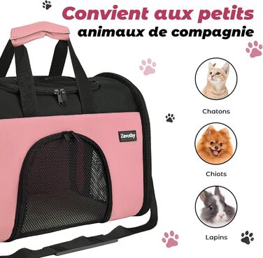 Транспортна сумка для котів та собак, дихаюча та складна, переноска для котів з регульованим плечовим ременем, знімна плюшева підстилка (рожева, S)