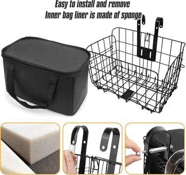 Складаний велосипедний кошик Spesh для передньої/задньої частини з PU-вкладишем, 33x20x22 см