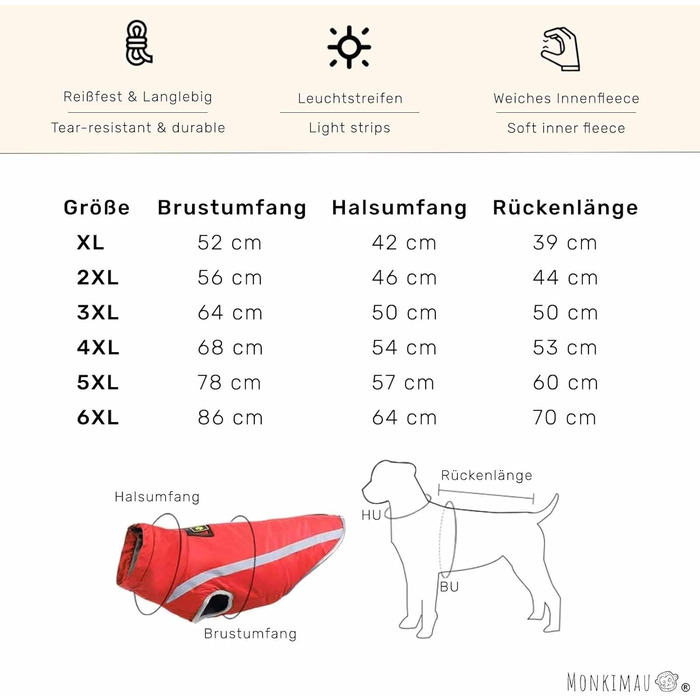 Зимова куртка Monkimau для великих собак XL-6XL | Водовідштовхуюча куртка-мандель для собак з світловідбиваючими смугами, прихованою блискавкою та гумкою (Рожева, 3XL)