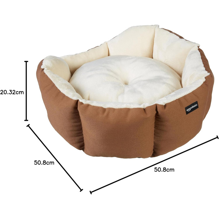 Кругле лежанка для собак та котів Amazon Basics, L 50 x B 50 x H 20 см, коричнево-кремовий