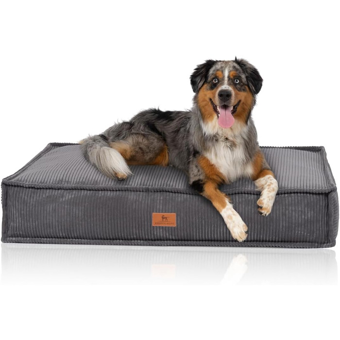 М'який лежак для собак Lesedi Cord з ручною в'язкою, 135x90 см, сірий - знімний, пральний чохол - для великих, середніх та маленьких собак