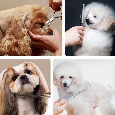 Професійний набір ножиць для грумінгу собак з нержавіючої сталі, 7.0 дюймів. Набір для догляду за тваринами: прямі, вигнуті ножиці, витончувач, гребінець для довгого та короткого волосся собак/кішок/домашніх тварин