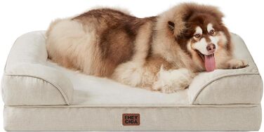 Ортопедичне ліжко для собак великих порід, 132x104 см, кошик для собак з піною з пам'яті XXL, миється, водовідштовхувальне, неслизьке, диван для собак з високим бортиком, бежевий, 132 x 104 x 20 см