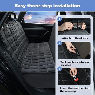 KYG Деки для собак у машину, 4-в-1, 135x147 см, чорний: захист сидіння, водовідштовхувальний, антиковзаючий