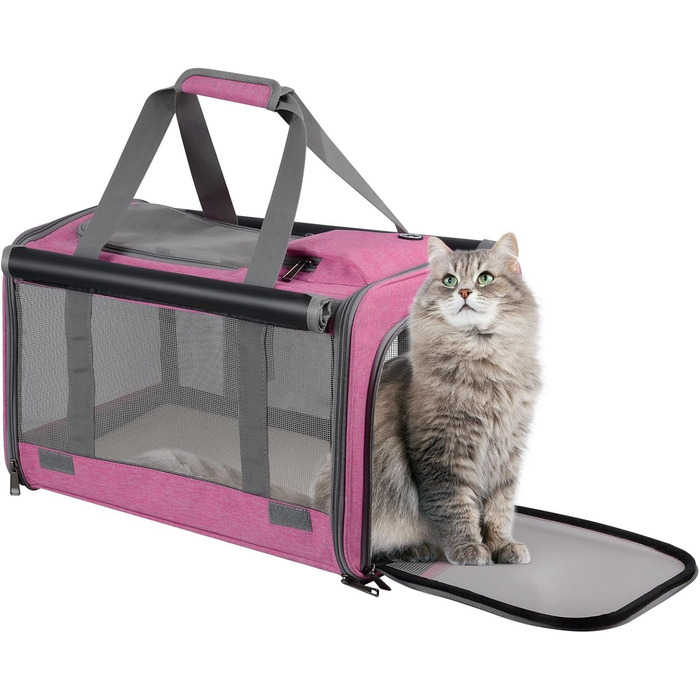 Транспортна сумка для котів та собак Qoosea, складана переноска для тварин з регульованим ремінцем, сітчаста переноска для кошенят та маленьких собак, для дому та подорожей (рожева)