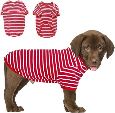 Пуловер для собак - тонкий, для середніх собак, стильний, смугастий, для маленьких собак, еластичний, для французького бульдога (червоний), червоно-білий (S, червоно-білий)