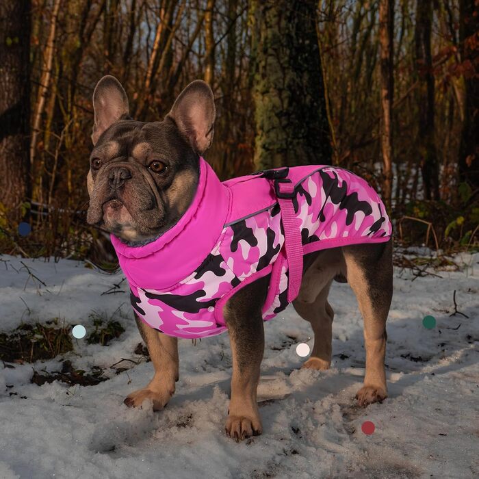 Зимовий теплий халат для собак IECOii з флісу, водонепроникний, з відбиваючими елементами, для малих, середніх та великих собак, рожевий камуфляж