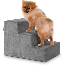 Сходинка для собак та котів Juskys - 3 сходинки, плюшевий знімний чохол, сірого кольору. Підходить для ліжка, дивана, софи та авто