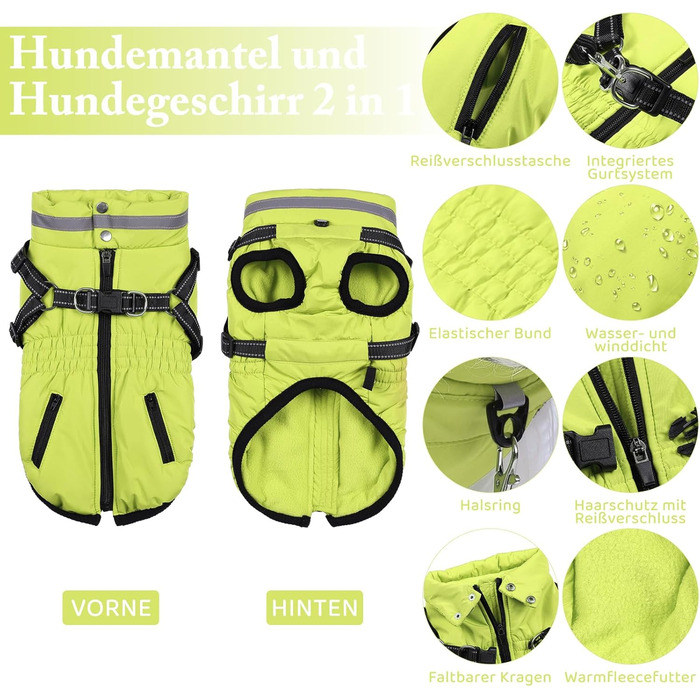 Зимовий теплий куртка для собак та котів, водонепроникний, зелений (L, світло-зелений)