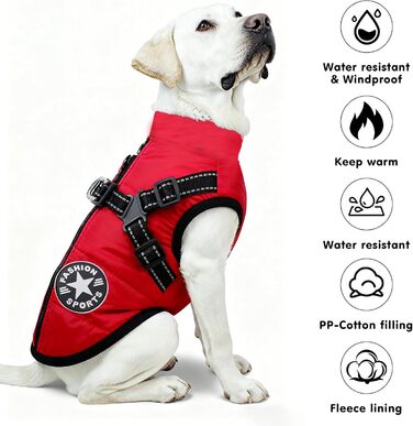 Теплий та водонепроникний зимовий одяг для собак, куртка з нашийником, відбиваючий, червоний, 5XL