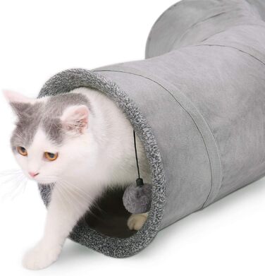 Складаний тунель для котів PAWZ Road з м'ячиком, іграшка-тунель для кошенят, цуценят, кроликів та дрібних тварин, сірий, S-подібний (Розмір S)