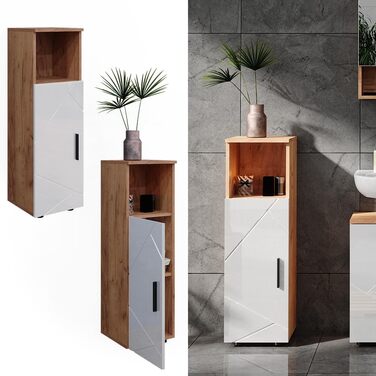 Високий шафа Vicco Irma для ванної, 30x95 см, білий глянець/дуб Goldkraft