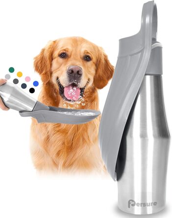 Водяна пляшка для собак, 765 мл, не протікає, з нержавіючої сталі, для прогулянок та активного відпочинку (сіра, 1 шт.)